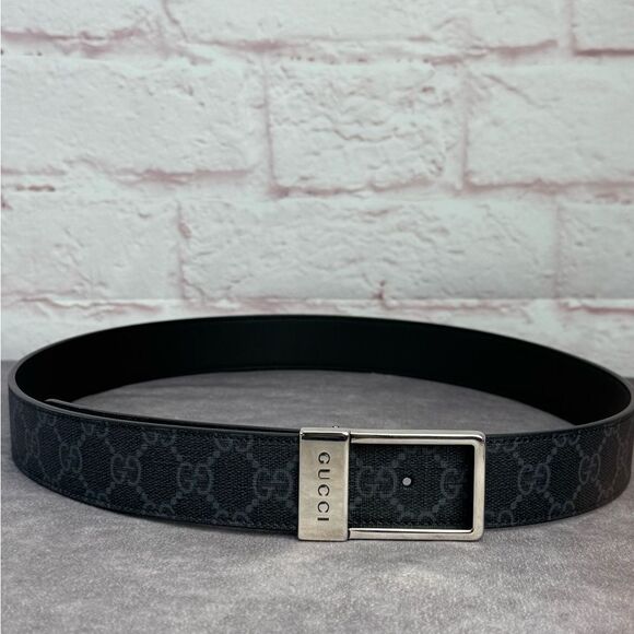 Gucci Black Gg Supreme Men's Belt Square Buckle 722370 90/38 - Picture 1 of 10